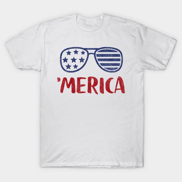 Merica American Flag Sunglasses T-Shirt by Tingsy